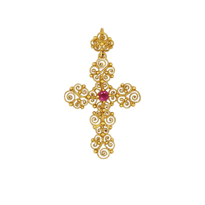 MADREVITATO CROSS PENDANT - GOLD AND RUBY