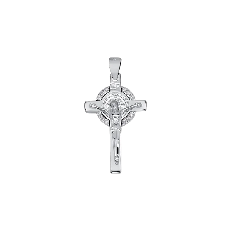 ST BENEDICT CRUCIFIX - SILVER AND ZIRCONIA