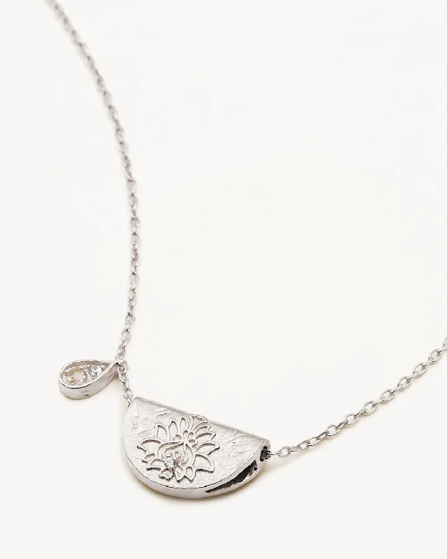 Sterling Silver Lotus Birthstone Necklace - June - Moonstone