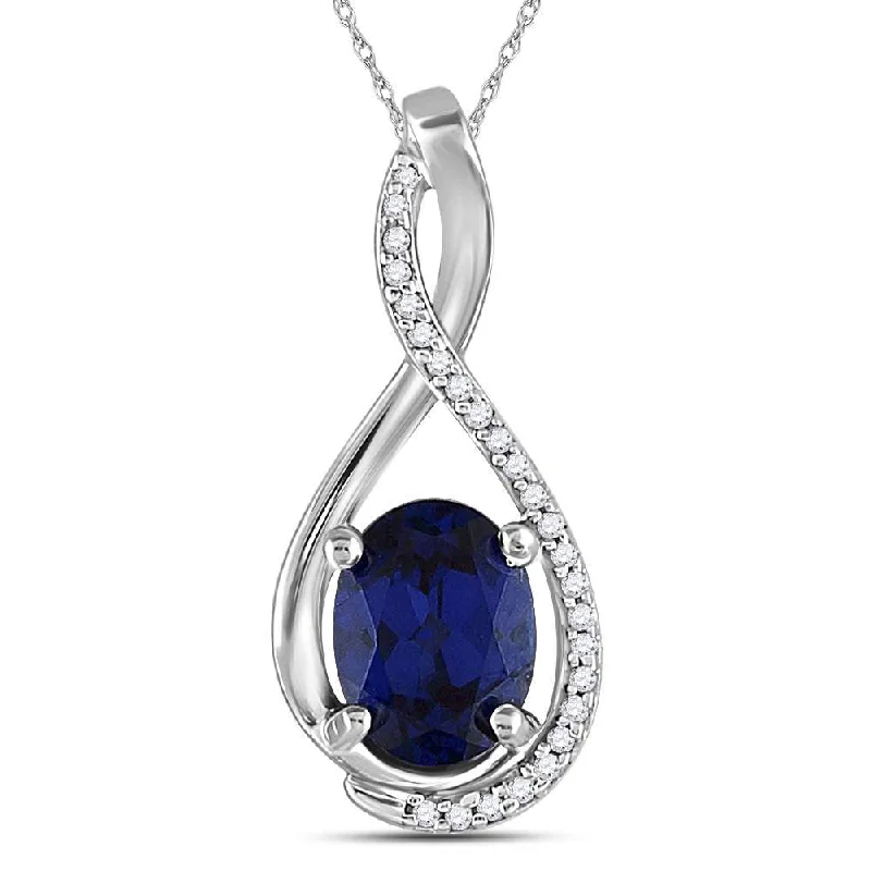 Sterling Silver Womens Oval Lab-Created Blue Sapphire Solitaire Pendant 1-5/8 Cttw