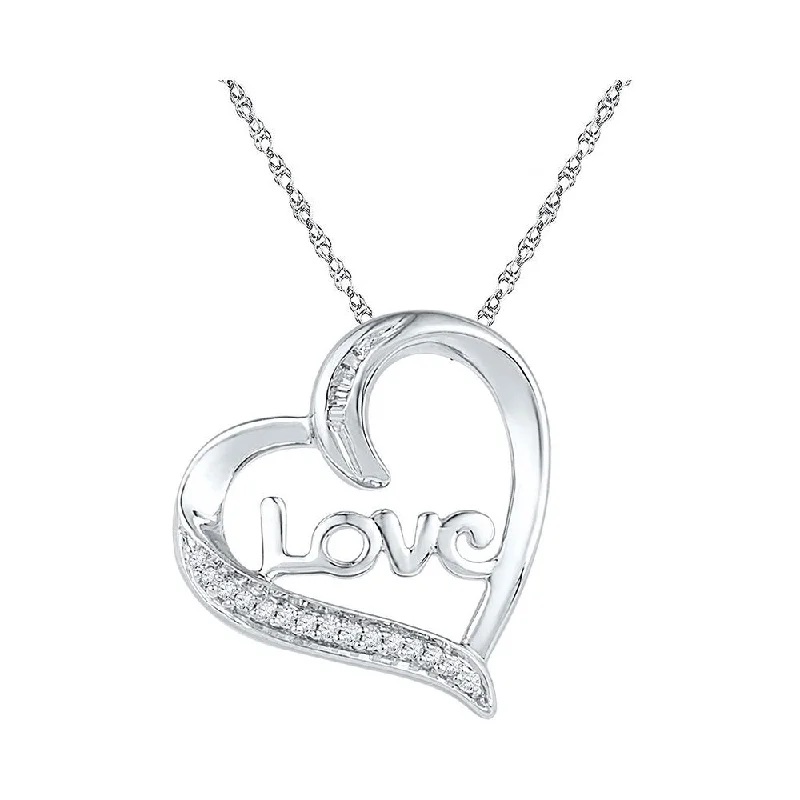 Sterling Silver Womens Round Diamond Heart Pendant 1/12 Cttw