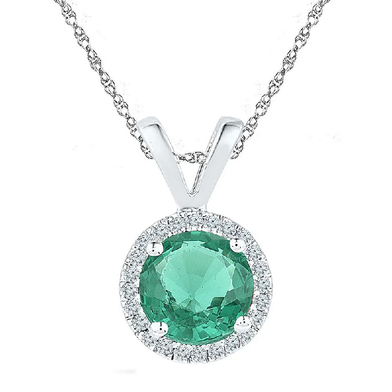 Sterling Silver Womens Round Lab-Created Emerald Solitaire Pendant 7/8 Cttw