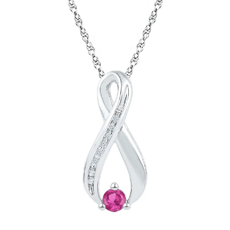 Sterling Silver Womens Round Lab-Created Pink Sapphire Solitaire Pendant 1/3 Cttw