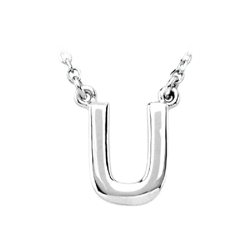 14K White Gold, Kendall Collection, Block Initial U Necklace, 16 Inch