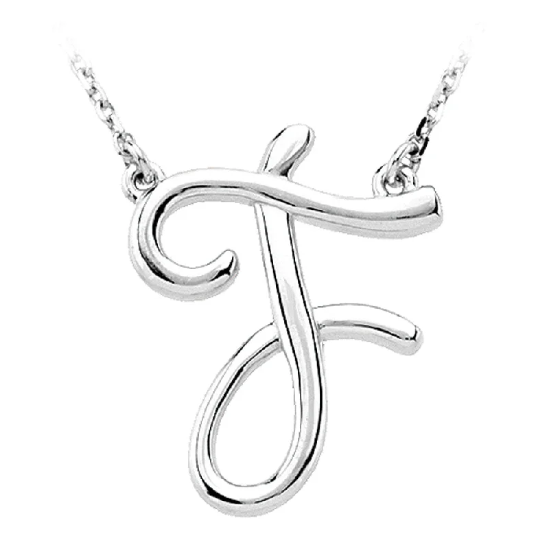 14k White Gold, Olivia Collection, Medium Script Initial F Necklace