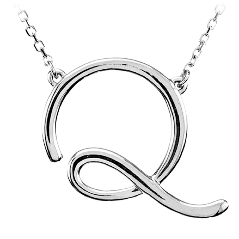 14k White Gold, Olivia Collection, Medium Script Initial Q Necklace