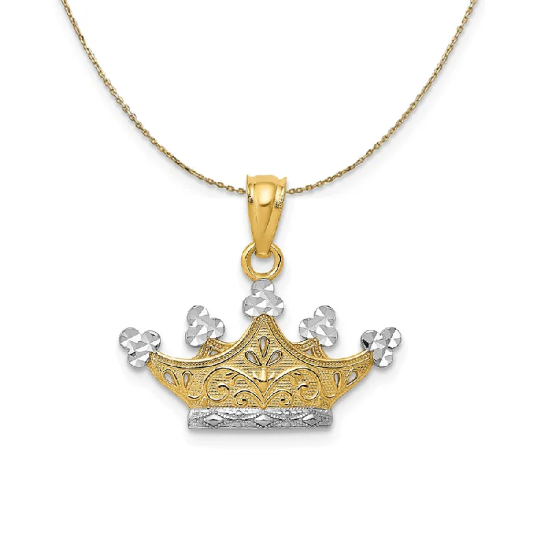 14k Yellow Gold and Rhodium Diamond Cut Crown Necklace