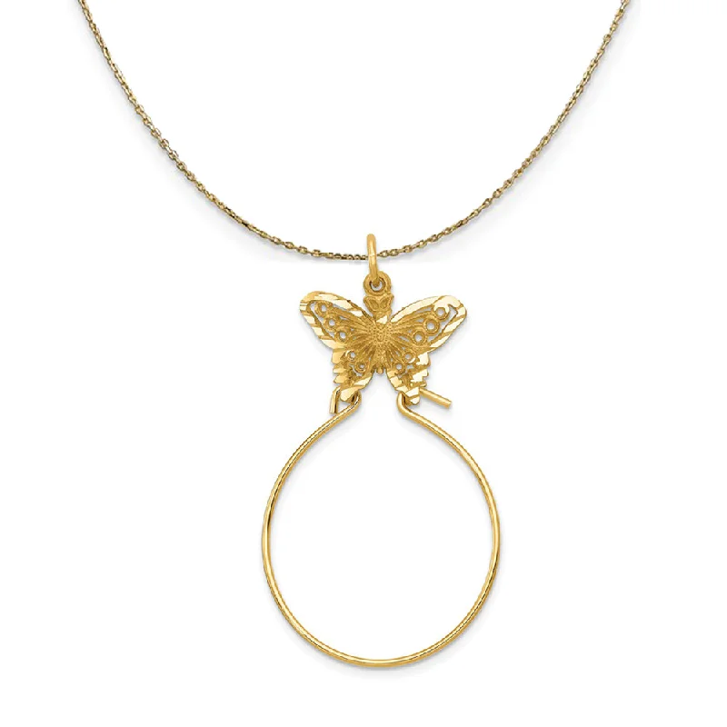 14k Yellow Gold Butterfly Charm Holder Necklace