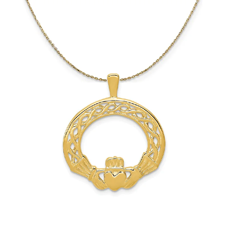 14k Yellow Gold Claddagh Round Necklace