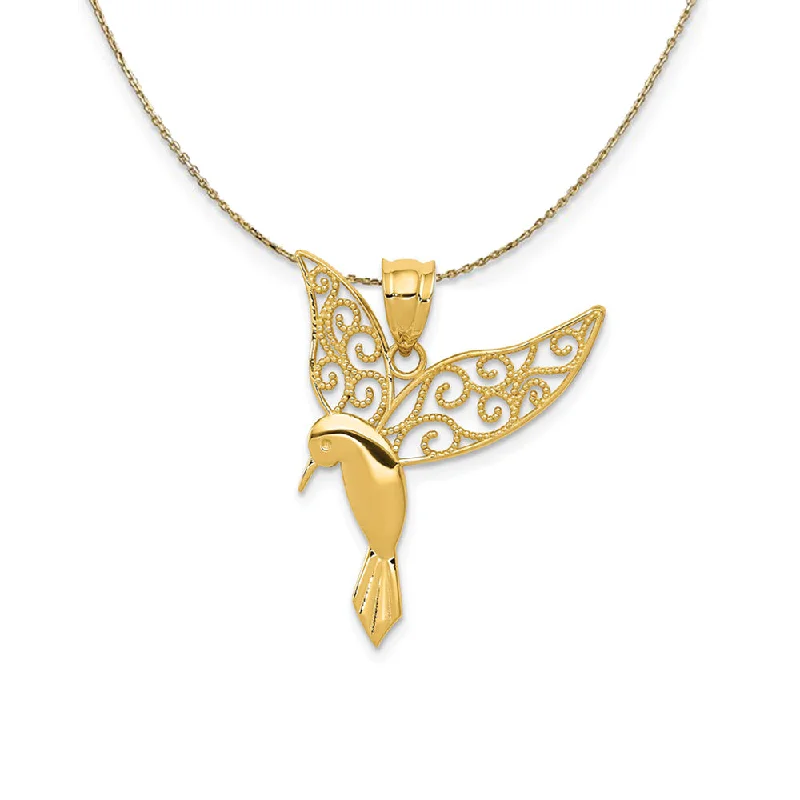 14k Yellow Gold Filigree Hummingbird Necklace