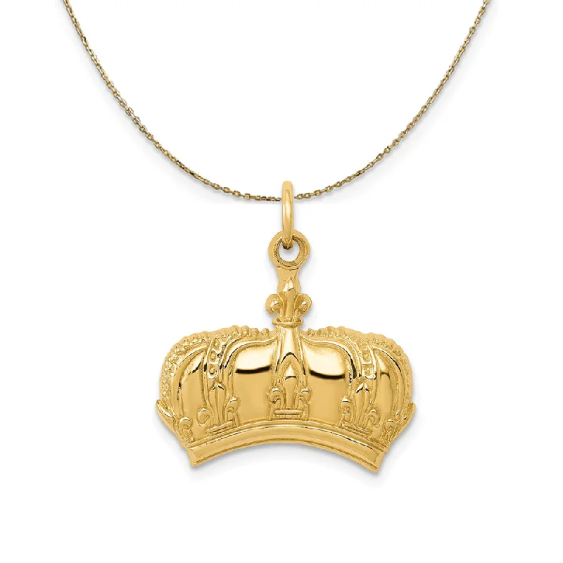 14k Yellow Gold Fleur De Lis Crown Necklace