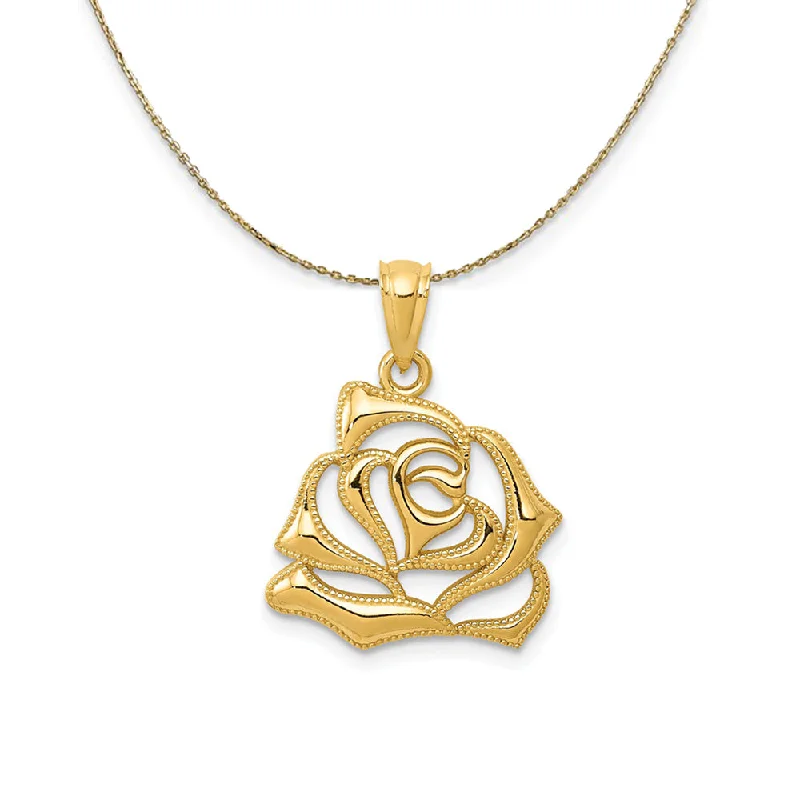 14k Yellow Gold Open Rose Blossom (16mm) Necklace