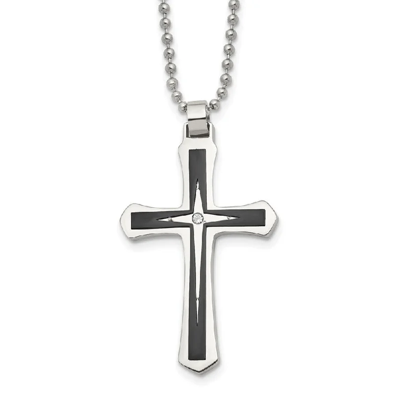 Men's Stainless Steel, Black Plated & CZ Passion Cross Necklace, 20 In