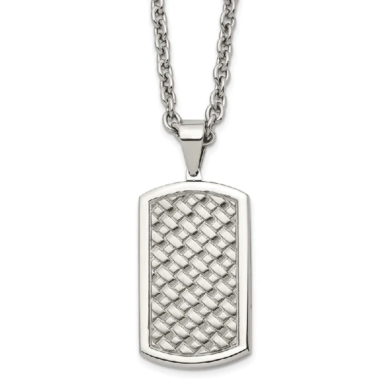 Men's Stainless Steel Polished Weave Pattern Dog Tag Necklace, 24 Inch