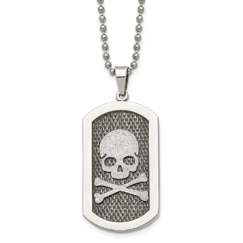 Men's Stainless Steel Skull & Bones Dog Tag Necklace, 24 Inch