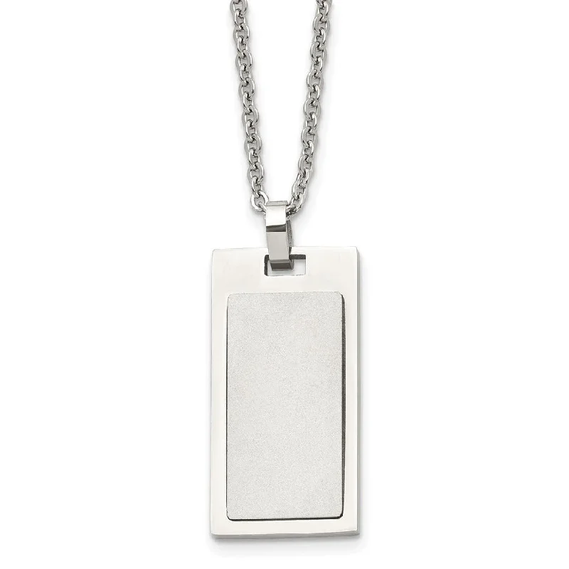 Men's Stainless Steel Small Rectangle Dog Tag Necklace, 22 Inch