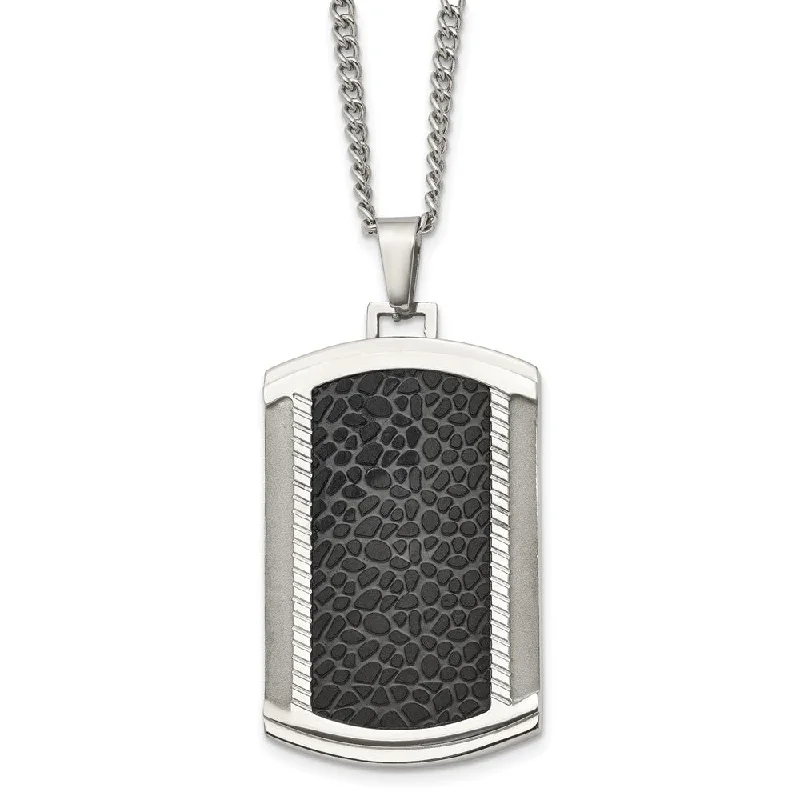 Men's Stainless Steel Two-Tone Large Textured Dog Tag Necklace, 24 In