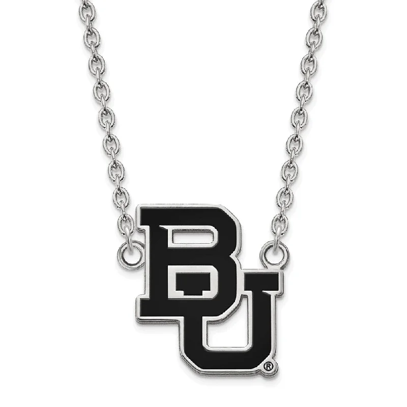 Sterling Silver Baylor U Large Enamel Logo Pendant Necklace