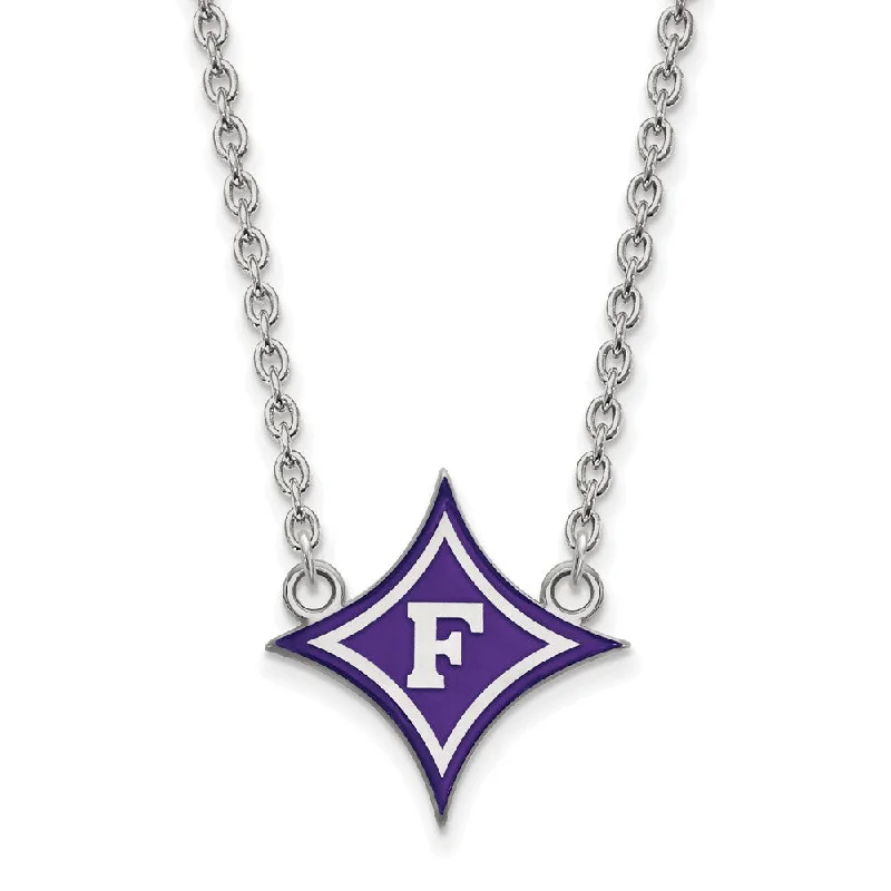 Sterling Silver Furman U Large Enamel Rhombus 'F' Pendant Necklace