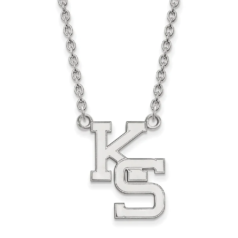 Sterling Silver Kansas State Large 'KS' Letter Pendant Necklace