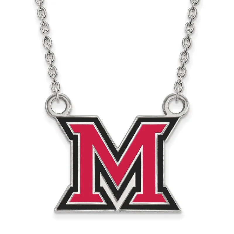 Sterling Silver Miami U Large Enamel 'M' Pendant Necklace