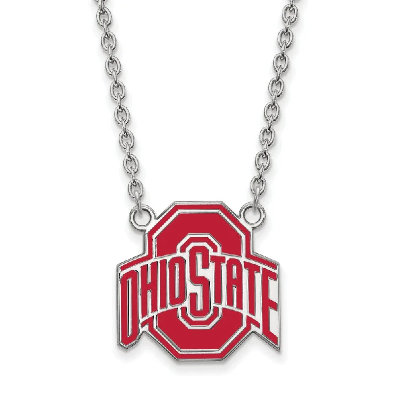 Sterling Silver Ohio State Large Enamel Logo Pendant Necklace