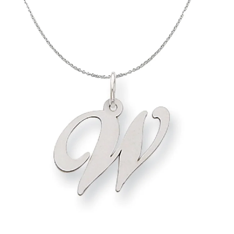 Silver, Ella Collection Medium Fancy Script Initial W Necklace