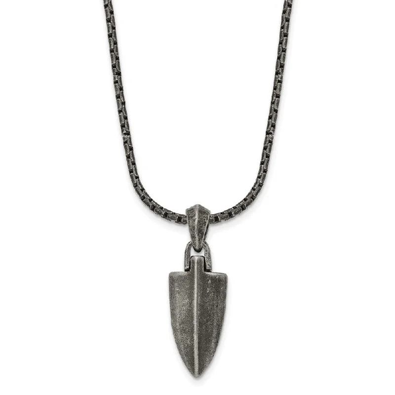 Stainless Steel Antiqued Small Arrowhead Necklace, 28 Inch