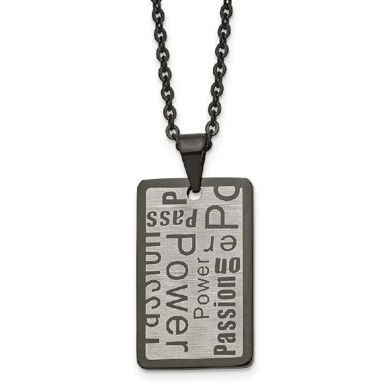 Stainless Steel Black Plated & Brushed Dog Tag Necklace, 22 Inch