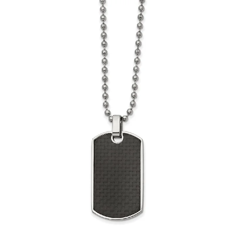 Stainless Steel, Carbon Fiber & Wood Reversible Dog Tag Necklace, 22in