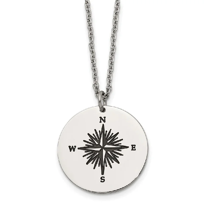 Stainless Steel & Enamel 25mm Compass Disc Necklace, 22 Inch