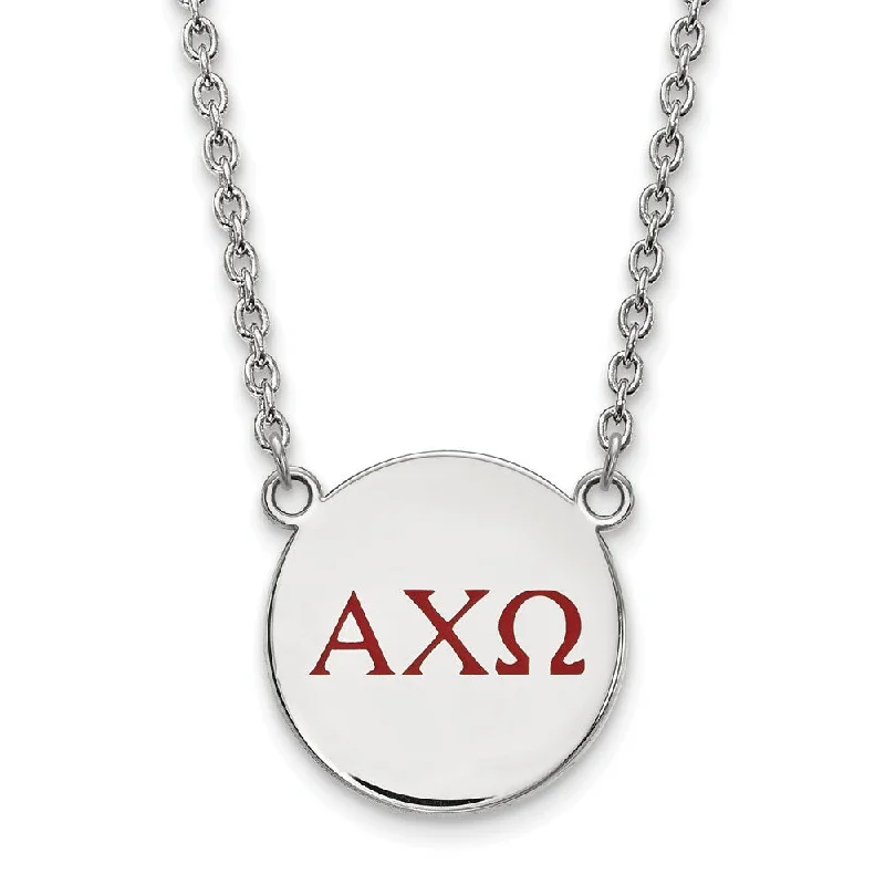 Sterling Silver Alpha Chi Omega Large Red Enamel Greek Necklace