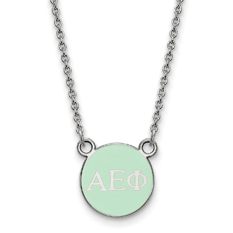 Sterling Silver Alpha Epsilon Phi XS Lt Green Enamel Disc Necklace