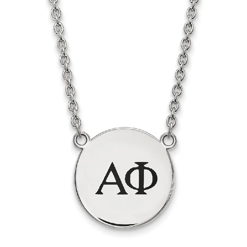 Sterling Silver Alpha Phi Large Black Enamel Greek Letters Necklace