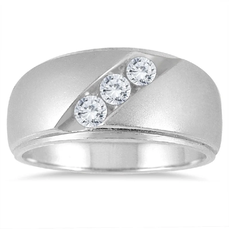 1/2 Carat TW Diamond Three Stone Men's Ring in 10K White Gold