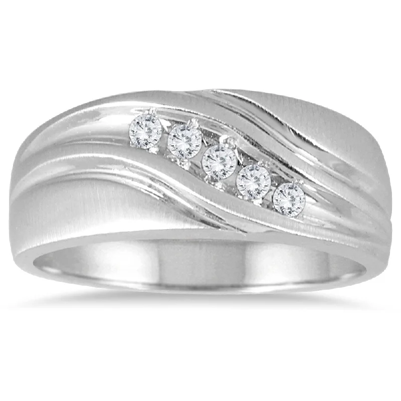 1/3 Carat TW Five Stone Diamond Men's Ring in 10K White Gold