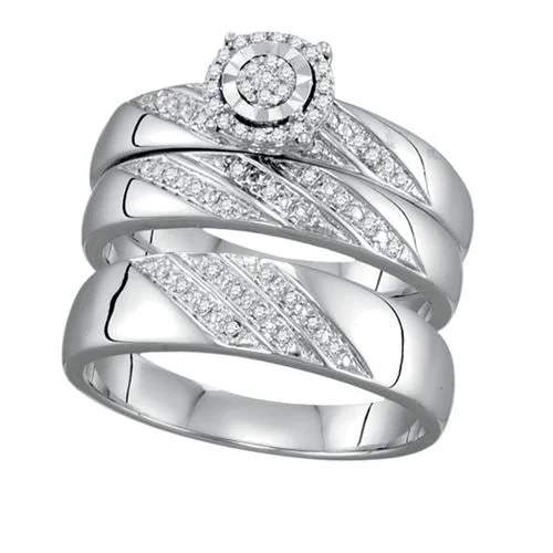 1/5 CTW Diamond Halo Wedding Trio Set in 10KT White Gold