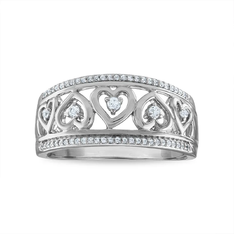 1/6 CTW Diamond Heart Ring in Rhodium Plated Sterling Silver