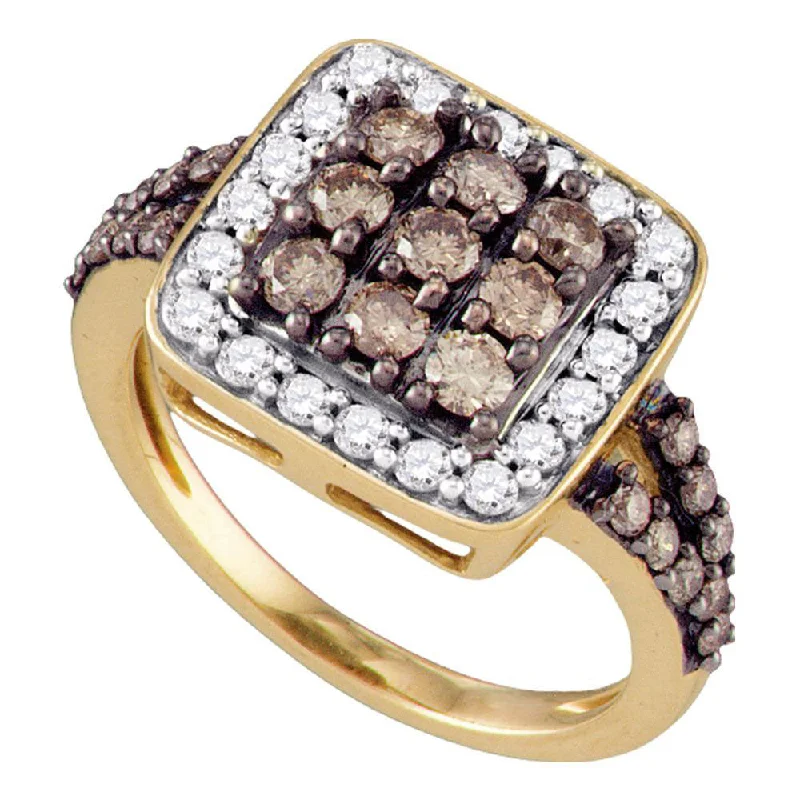 10kt Rose Gold Womens Round Brown Diamond Square Cluster Ring 1-1/2 Cttw