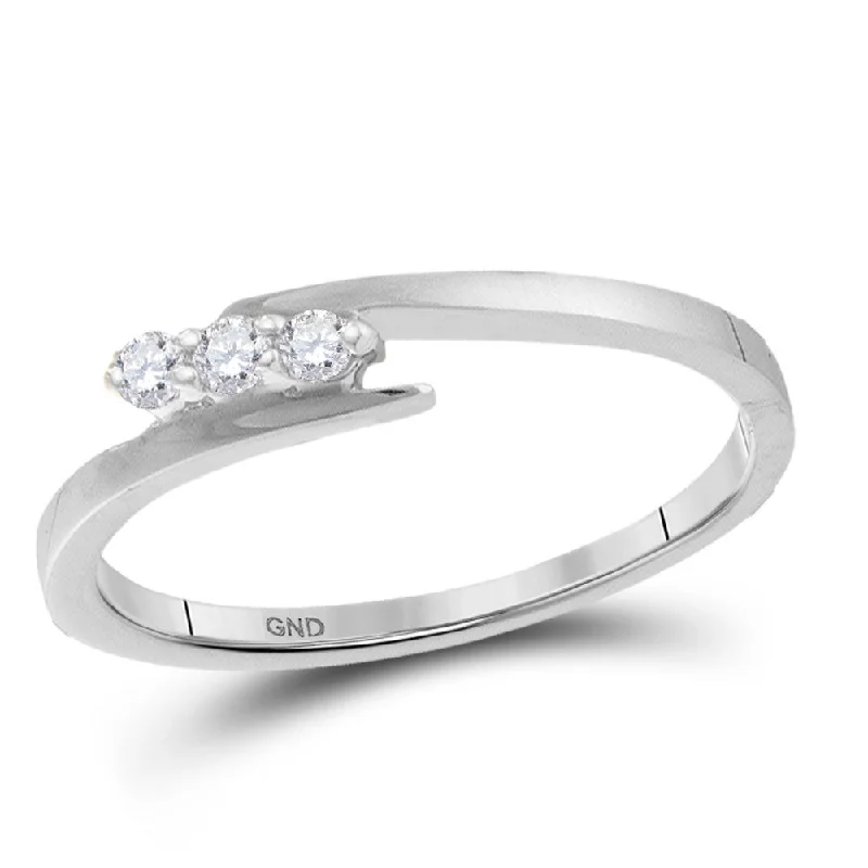 10kt White Gold Womens Round Diamond 3-stone Promise Bridal Engagement Ring 1/10 Cttw