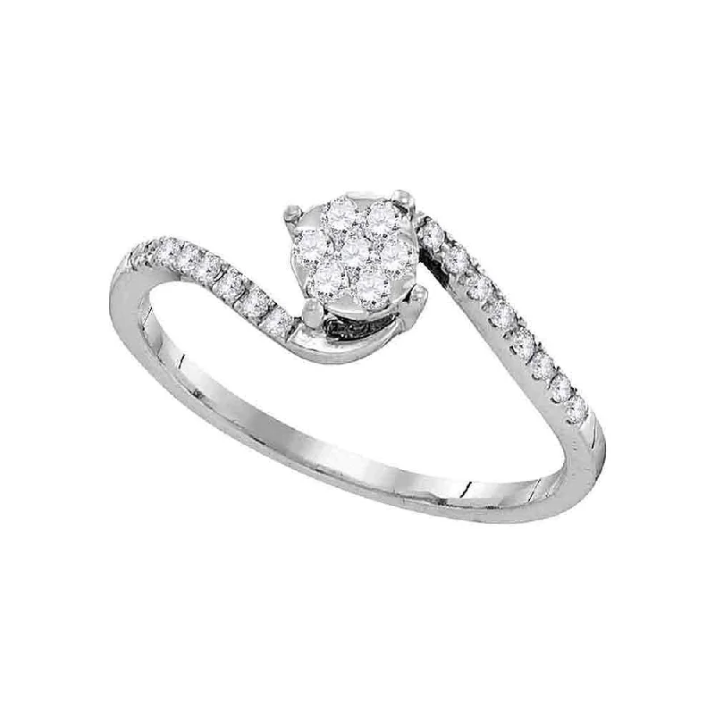 10kt White Gold Womens Round Diamond Slender Swirl Cluster Ring 1/4 Cttw