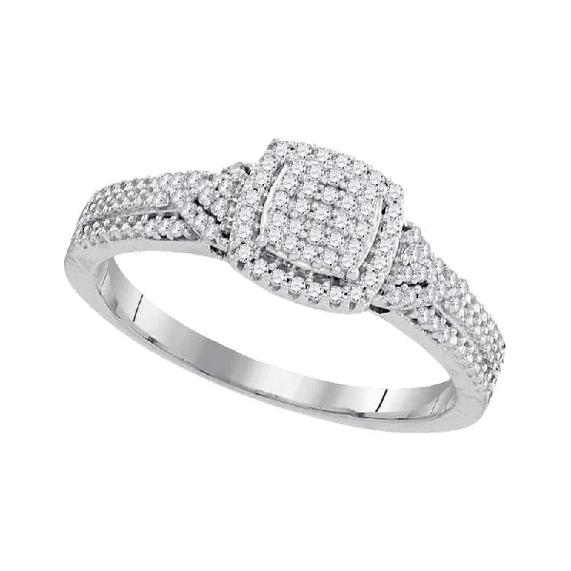 10kt White Gold Womens Round Diamond Square Cluster Ring 1/5 Cttw