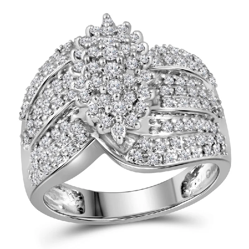 10kt White Gold Womens Round Prong-set Diamond Oval Cluster Ring 3/4 Cttw