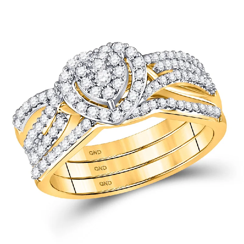 10kt Yellow Gold Round Diamond Bridal Wedding Ring Band Set 1/2 Cttw