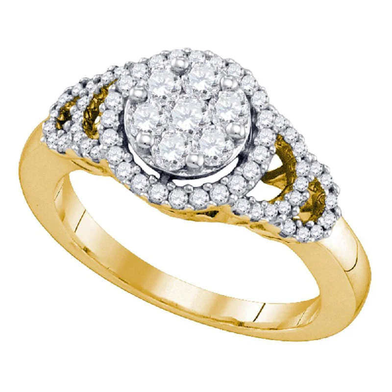 10kt Yellow Gold Womens Round Diamond Cluster Ring 3/4 Cttw