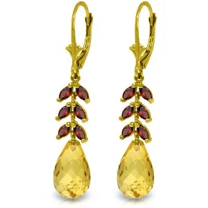 11.2 Carat 14K Solid Yellow Gold Leverback Earrings Garnet Citrine