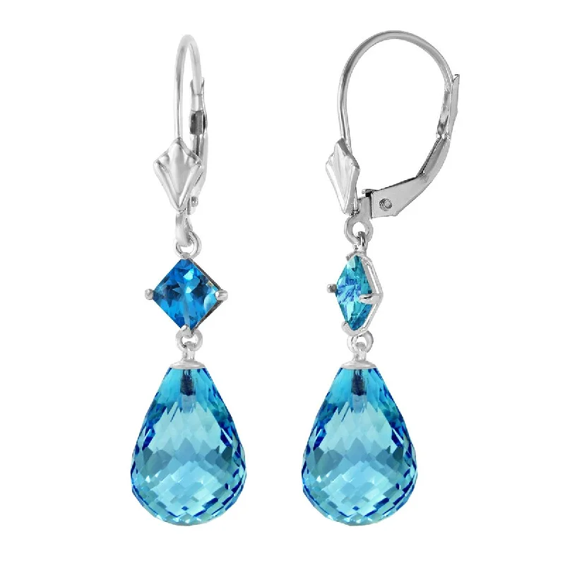 11 Carat 14K Solid White Gold High Tide Blue Topaz Earrings