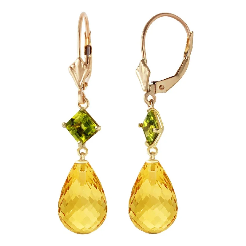 11 Carat 14K Solid Yellow Gold Panorama Citrine Peridot Earrings