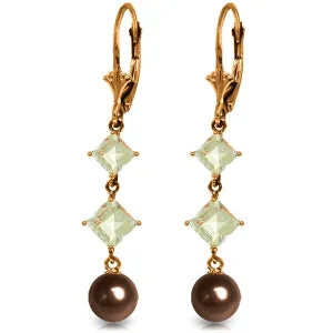 14K Solid Rose Gold Chandelier Aquamarine & Pearl Earrings