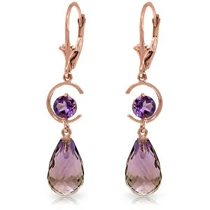 14K Solid Rose Gold Leverback Earrings Natural Amethyst Gemstone